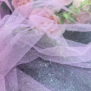 YX542 Pink Silver Glitter Sparkle Tulle Fabric Sheer Mesh for Girls Tutu Dress Wedding Veil Party Decoration - 100%...
