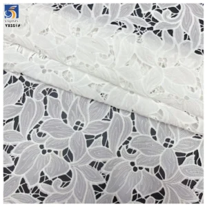 YX551 2025 Custom Dyed White Lotus Leaf Embroidered Fabric 100% Polyester Milk Silk Lace Embroidery Fabric - 100% Polyester...