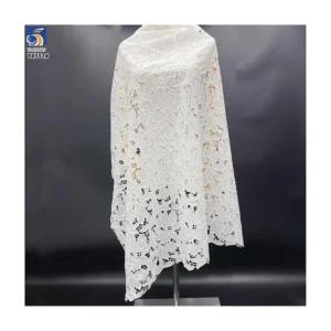 YX551 2025 Custom Dyed White Lotus Leaf Embroidered Fabric 100% Polyester Milk Silk Lace Embroidery Fabric - 100% Polyester...