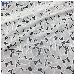 YX551 2025 Custom Dyed White Lotus Leaf Embroidered Fabric 100% Polyester Milk Silk Lace Embroidery Fabric - 100% Polyester...