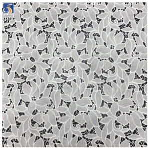 YX551 2025 Custom Dyed White Lotus Leaf Embroidered Fabric 100% Polyester Milk Silk Lace Embroidery Fabric - 100% Polyester...