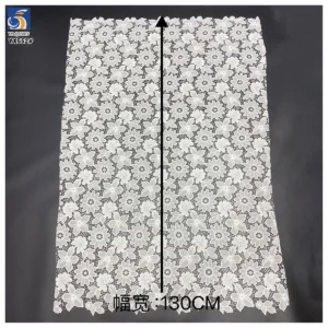 YX552 Custom All Over Laser Hollow Embroidered Milk Silk Lace Fabric 100% Polyester Florals White Embroidery Fabric - 100%...