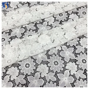 YX552 Custom All Over Laser Hollow Embroidered Milk Silk Lace Fabric 100% Polyester Florals White Embroidery Fabric - 100%...