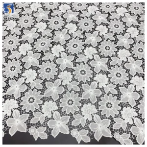 YX552 Custom All Over Laser Hollow Embroidered Milk Silk Lace Fabric 100% Polyester Florals White Embroidery Fabric - 100%...