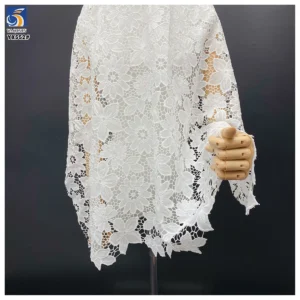 YX552 Custom All Over Laser Hollow Embroidered Milk Silk Lace Fabric 100% Polyester Florals White Embroidery Fabric - 100%...