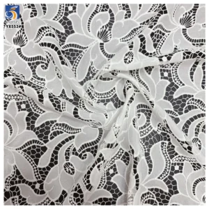 YX553 High Quality Width 130cm Milk Silk Net Lace Embroidered Fabric White 100 Polyester Laser Embroidery Fabric - 100%...