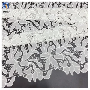 YX553 High Quality Width 130cm Milk Silk Net Lace Embroidered Fabric White 100 Polyester Laser Embroidery Fabric - 100%...