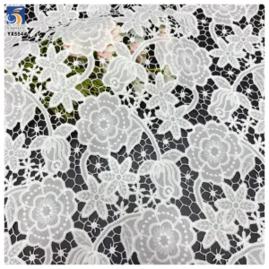 YX554 Wholesale Laser Embroidery Milk Silk Lace Fabric Woven Polyester White Net Floral Rose Lace Fabric - 100% Polyester...