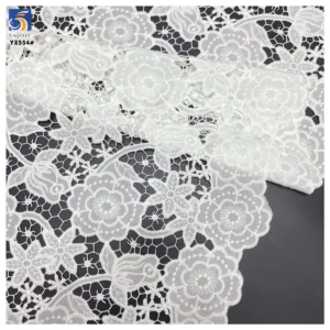 YX554 Wholesale Laser Embroidery Milk Silk Lace Fabric Woven Polyester White Net Floral Rose Lace Fabric - 100% Polyester...