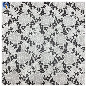 YX554 Wholesale Laser Embroidery Milk Silk Lace Fabric Woven Polyester White Net Floral Rose Lace Fabric - 100% Polyester...