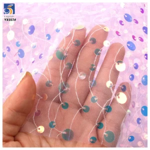 YX557 2025 New Design Multi-Color Polyester Embroidery Mesh Sequin Fabric Transparent Sequins 9 mm 5 mm Fabric - 100%...