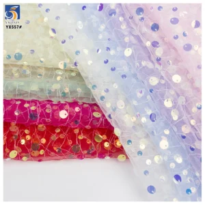 YX557 2025 New Design Multi-Color Polyester Embroidery Mesh Sequin Fabric Transparent Sequins 9 mm 5 mm Fabric - 100%...