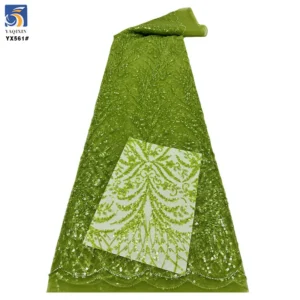 YX561 Africa 2025 Latest Nigerian Lace Fabric Olive Green Shiny Sequins Lace Fabric for Women Paris Catwalk - 100%...