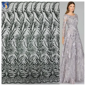YX561 Africa 2025 Latest Nigerian Lace Fabric Olive Green Shiny Sequins Lace Fabric for Women Paris Catwalk - 100%...