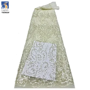 YX563 French New Year 2025 Design Latest Lace Fabric French Exquisite Green Glitter Sequin Lace Fabric Textile - 100%...
