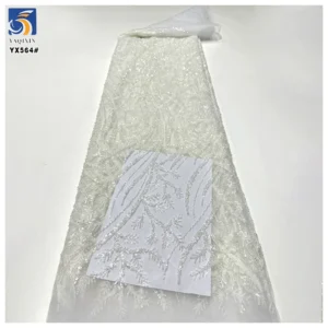 YX564 Factory China Cheapest Lace Wedding Fabric French Bridal Dresses Lace Sparkle Sequin Lace Fabric - Polyester...