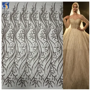 YX564 Factory China Cheapest Lace Wedding Fabric French Bridal Dresses Lace Sparkle Sequin Lace Fabric - Polyester...
