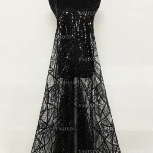 YX566 Best Quality Eco-Friendly Breathable Polyester/Metallic Heavyweight Christmas Tulle Lace Sequin Fabric Wedding...