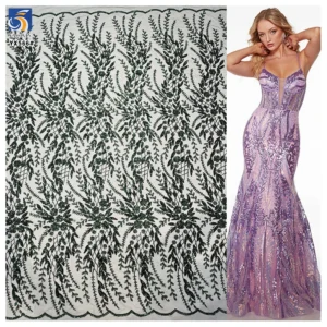 YX566 Best Quality Eco-Friendly Breathable Polyester/Metallic Heavyweight Christmas Tulle Lace Sequin Fabric Wedding...