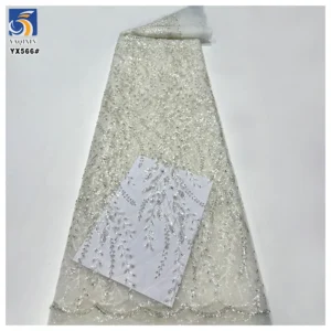 YX566 Best Quality Eco-Friendly Breathable Polyester/Metallic Heavyweight Christmas Tulle Lace Sequin Fabric Wedding...