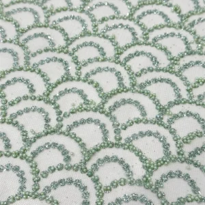 YX568 Low MOQ Custom Design African Nigerian Lace Tulle Knitted Green Beads Sparkle Glitter Lace Mesh Tulle Fabric - 100%...