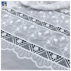YX570 New Laser Milk Silk Polyester White Embroidery Chiffon Fabric Flowers Floral Embroidered for Women Dresses - 100%...