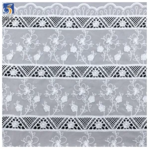 YX570 New Laser Milk Silk Polyester White Embroidery Chiffon Fabric Flowers Floral Embroidered for Women Dresses - 100%...