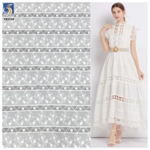 YX570 New Laser Milk Silk Polyester White Embroidery Chiffon Fabric Flowers Floral Embroidered for Women Dresses - 100%...