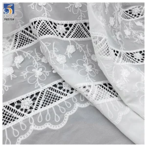 YX570 New Laser Milk Silk Polyester White Embroidery Chiffon Fabric Flowers Floral Embroidered for Women Dresses - 100%...
