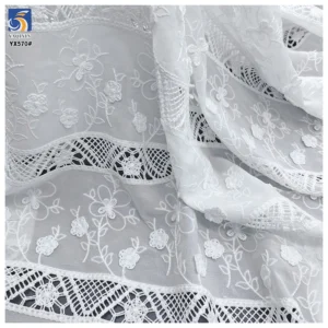 YX570 New Laser Milk Silk Polyester White Embroidery Chiffon Fabric Flowers Floral Embroidered for Women Dresses - 100%...