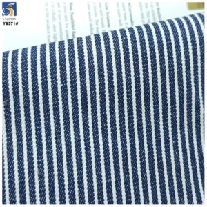 YX571 High Quality Width 150cm Weight 135gsm 70 Polyester 30 Cotton Blue Stripe Yarn Dyed Denim Fabric - Polyester, Cotton...