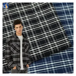 YX572 Blue Black Polyester Cotton Blend Yarn-Dyed Denim Fabric 230gsm Thick Denim Plaid Checked Fabric for Jackets...