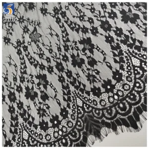 YX587 Sexy Style Black Floral Eyelash Lace Fabric 2025 100% Nylon Eyelash Lace Fabric for Skirt Tablecloth - 100% Nylon, 260...