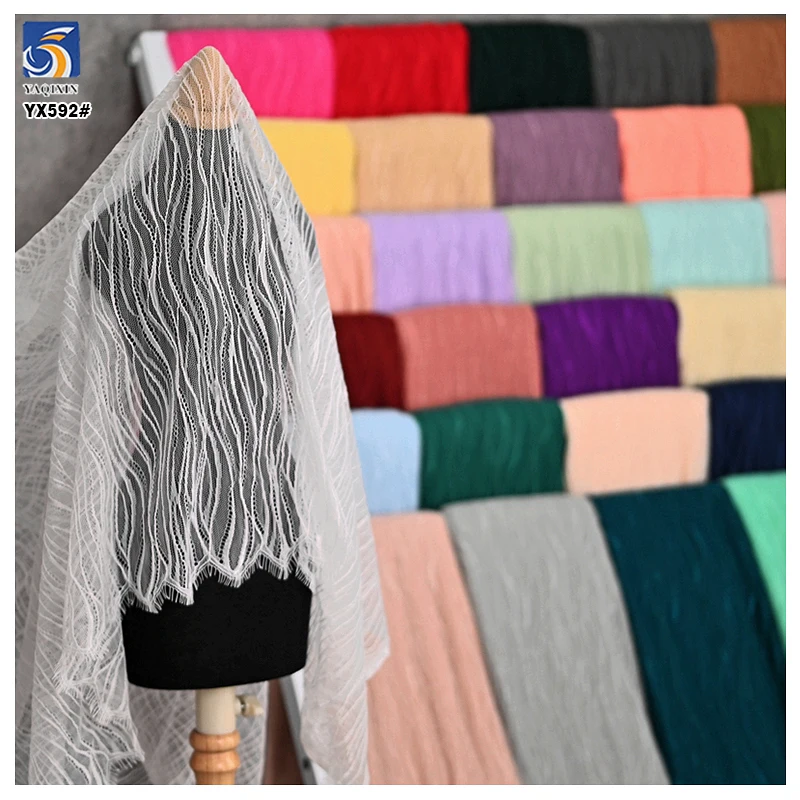 YX592 Latest Design Trends Eyelash Lace Fabric Multi-Color Custom Woman Wedding Dress Lace Veil Eyelash Lace Fabric - 100%...