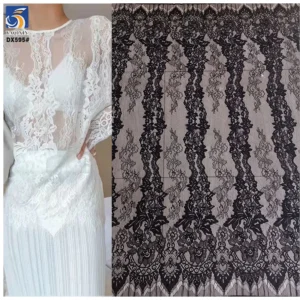 YX595 Hottest Sales Ladies Casual Tops Lace Fabric Black Embroidery French Floral Mesh Eyelash Lace Fabrics - 100%...