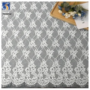 YX595 Hottest Sales Ladies Casual Tops Lace Fabric Black Embroidery French Floral Mesh Eyelash Lace Fabrics - 100%...