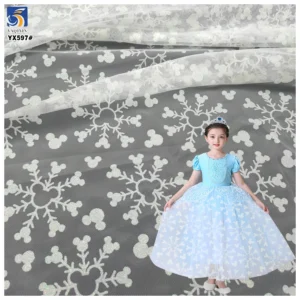 YX597 Black Friday Christmas Tulle Fabric Mic-key and White Snowflake Glitter Fabric Tulle for Kids Dress - 100% Polyester...