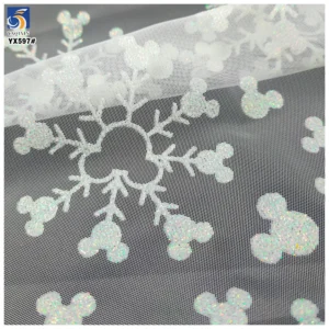 YX597 Black Friday Christmas Tulle Fabric Mic-key and White Snowflake Glitter Fabric Tulle for Kids Dress - 100% Polyester...