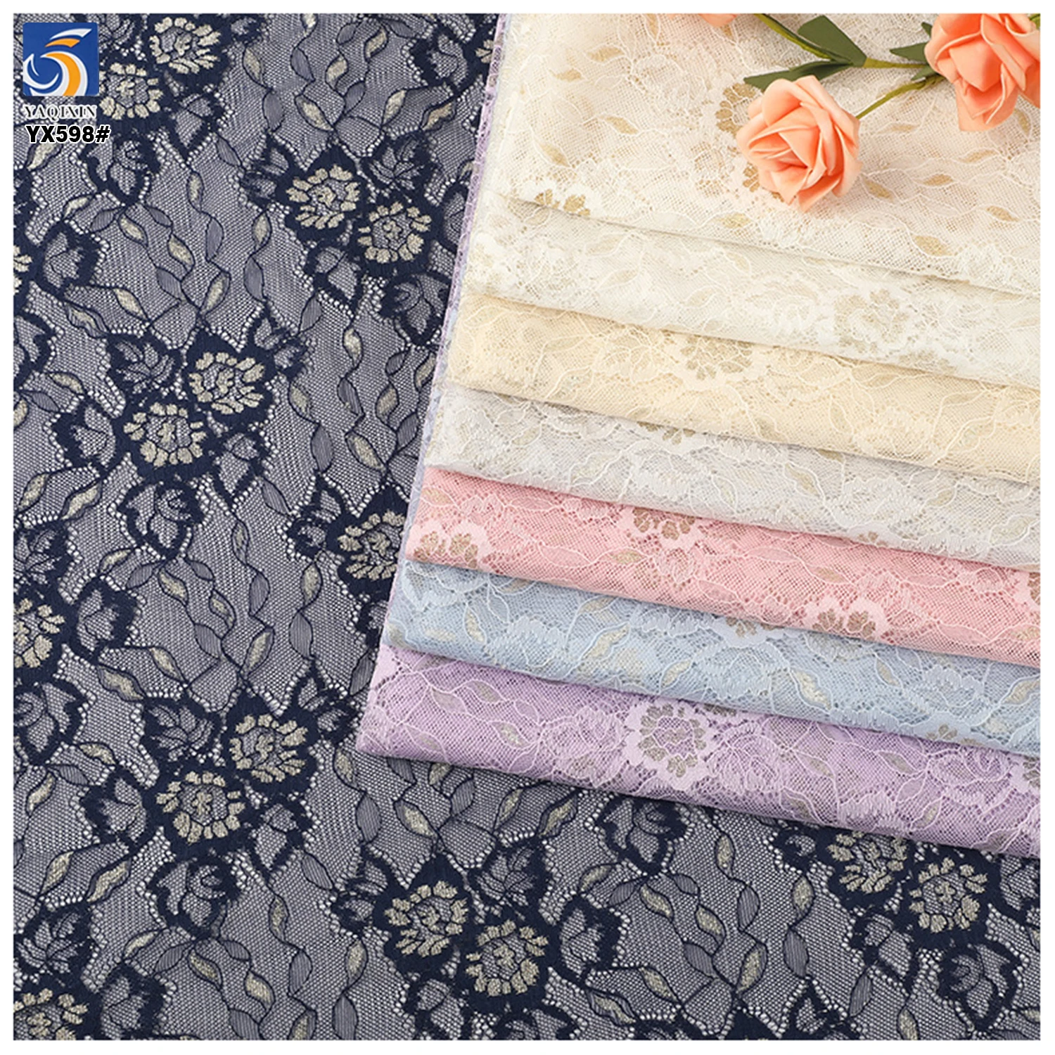 YX598 China Factory Cheap Lace Fabric Multicolor Peony Flowers Knitting Chantilly Lace Fabric for Children's Garments - 100%...