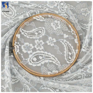YX599 Hot Selling Popular White Mesh Chantilly Lace Fabric French Polyester Florals Bridal Soft Chantilly Lace Fabric - 100%...