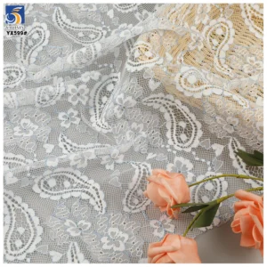 YX599 Hot Selling Popular White Mesh Chantilly Lace Fabric French Polyester Florals Bridal Soft Chantilly Lace Fabric - 100%...