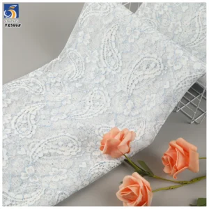 YX599 Hot Selling Popular White Mesh Chantilly Lace Fabric French Polyester Florals Bridal Soft Chantilly Lace Fabric - 100%...