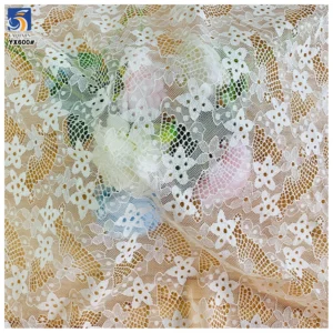 YX600 Low MOQ Cheap 100 Polyester Chantilly Lace Fabric Mesh Five-Star Lace Fabric for Home Textiles and Clothing - 100%...