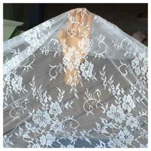 YX6042-2 Personalized Wholesale Price Polyester Lace Fabric No Stretch White Chantilly Eyelash Lace Fabric - 100% Polyester...