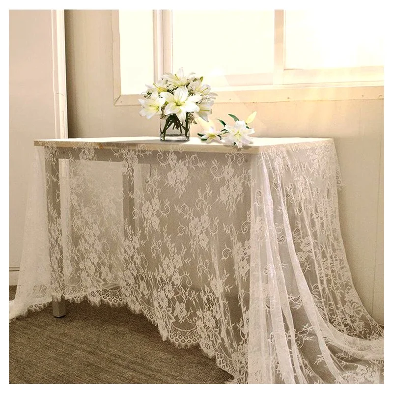 YX6042-2 Personalized Wholesale Price Polyester Lace Fabric No Stretch White Chantilly Eyelash Lace Fabric - 100% Polyester...