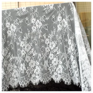 YX6042-2 Personalized Wholesale Price Polyester Lace Fabric No Stretch White Chantilly Eyelash Lace Fabric - 100% Polyester...