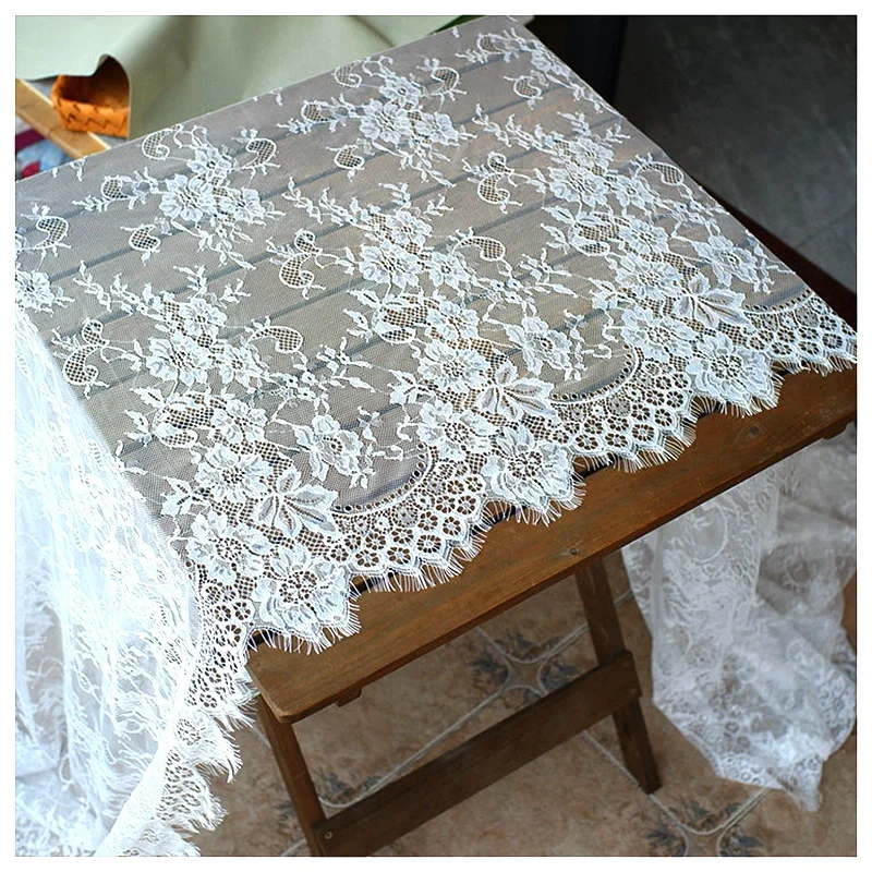 YX6042-2 Personalized Wholesale Price Polyester Lace Fabric No Stretch White Chantilly Eyelash Lace Fabric - 100% Polyester...