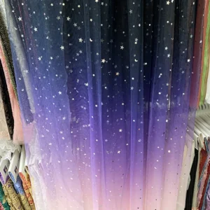 YX613 Beautiful Dark Purple Polyester Ombre Gradient Sequin Princess Skirt Tulle Fabric With Star Sequins - 100% Polyester...
