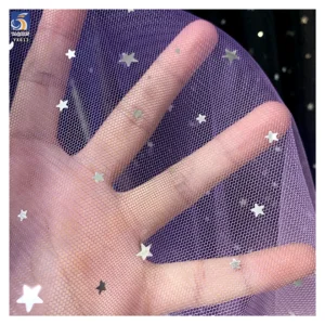 YX613 Beautiful Dark Purple Polyester Ombre Gradient Sequin Princess Skirt Tulle Fabric With Star Sequins - 100% Polyester...