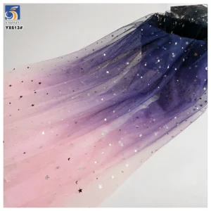 YX613 Beautiful Dark Purple Polyester Ombre Gradient Sequin Princess Skirt Tulle Fabric With Star Sequins - 100% Polyester...
